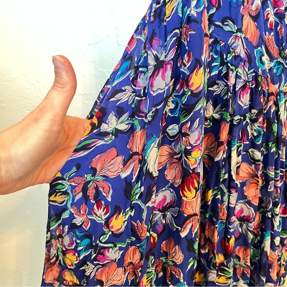 MOULINETTE SOEURS 100% Silk Wrap Dress in Blooming Sapphire Blue Sz 8 NWOT - Picture 6 of 11